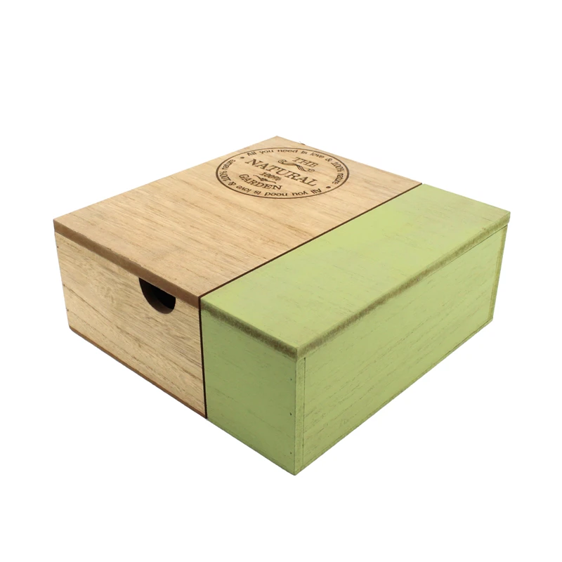 
Square stained wood sliding flat hinged lid gift packaging box for sale 