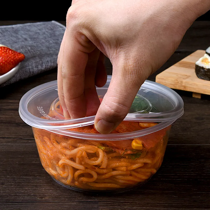 Yiqiang Clear Leakproof Microwavable Disposable Round Food Container,Transparent Black Plastic Soup Bowl With Lids