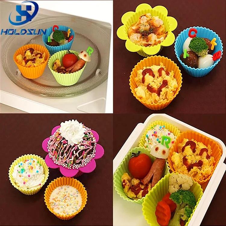 Household Non-Stick Flexible Custom Color Sunflower Round Silicone Cupcake Mold for Birthdays Baking