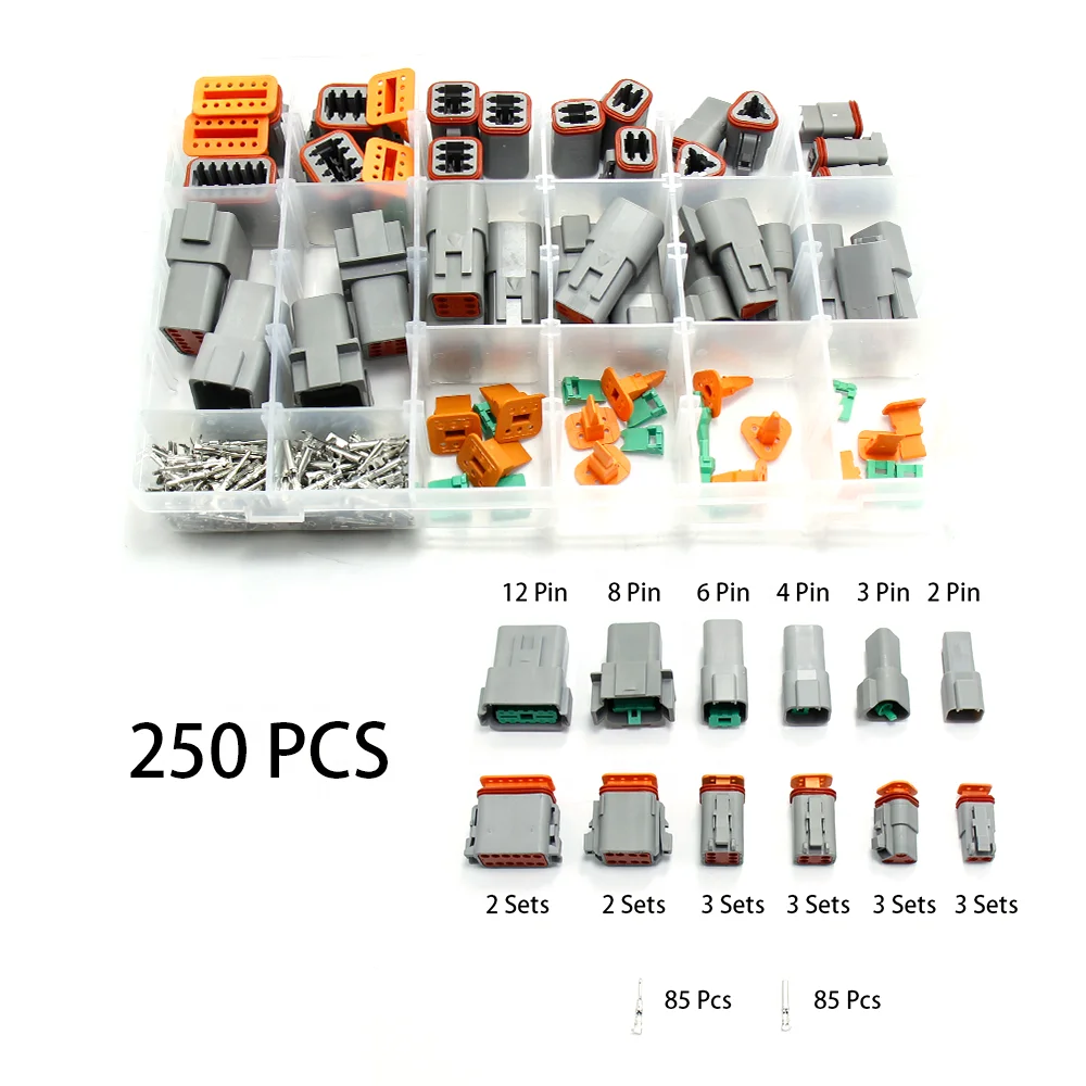 Автомобильные Водонепроницаемые электрические разъемы серии DT в коробке 250 шт. штекерные разъемы 2-12 контактов с клеммами
