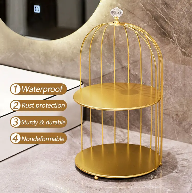 Golden Bird Cage Iron Art Nordic Lipstick Perfume Skin Care Metal Product Finishing Table Cosmetic Storage Rack