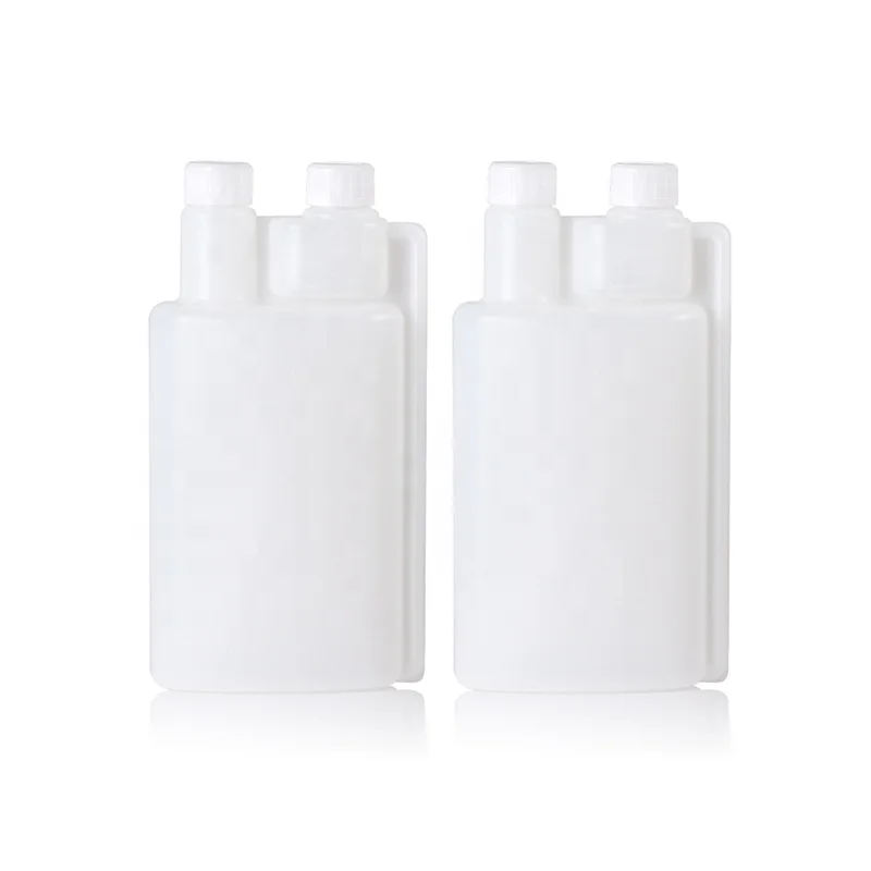 Hdpe Dosing Measuring Twin Double Neck Plastic Dual Chamber Bottle Plastic Laboratory Twin Neck Dispenser Measuring  Bottle