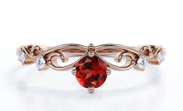 Beautiful Fantastic Jewelry S925 Gold Plated Floral Emerald Cut Garnet Cz Diamond Engagement Ring Wedding Anniversary Gift Ring