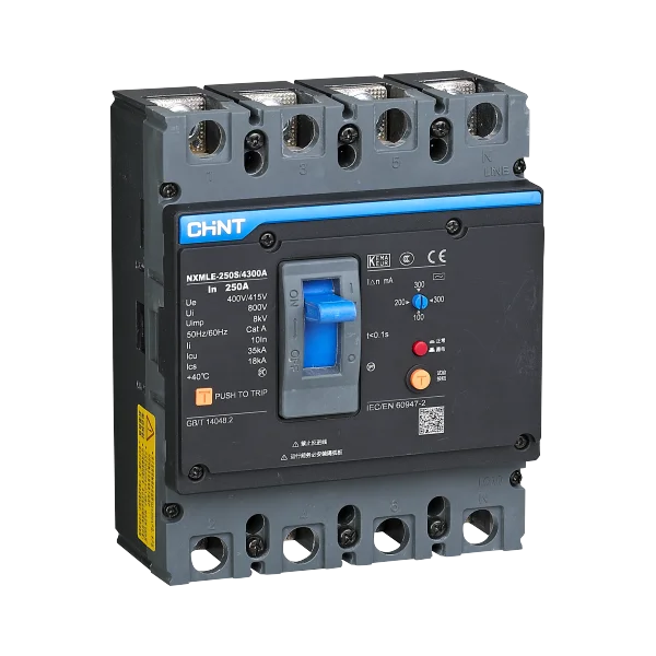 CHINT earth leakage circuit breaker 230V/400VAC 250A~400A molded case leakage circuit breaker