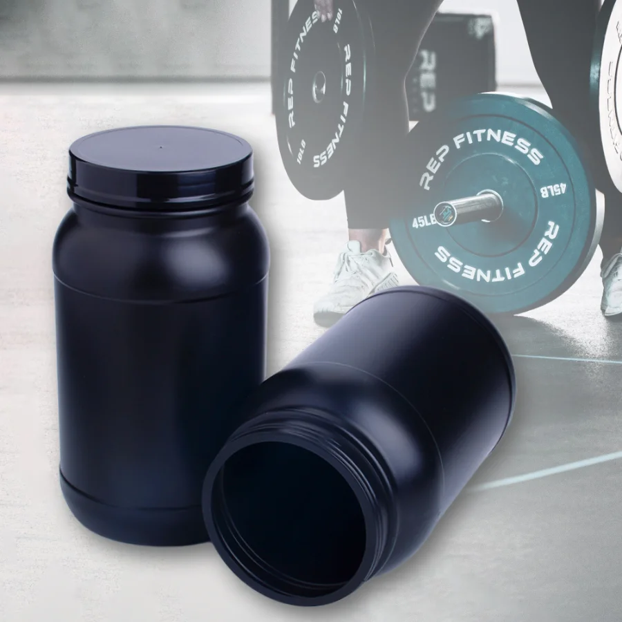 Label Custom 3000ml Plastic Protein Jar Black Wide Mouth Whey Protein Jar Plastic Bottle For Powder