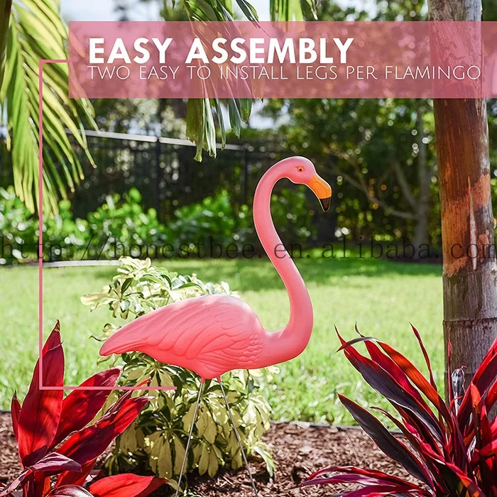 2pcs Plastic Pink Flamingo Yard Ornament Stakes Mini Lawn Statue With Metal Legs Adjustable Feet Length for Sidewalks Garden