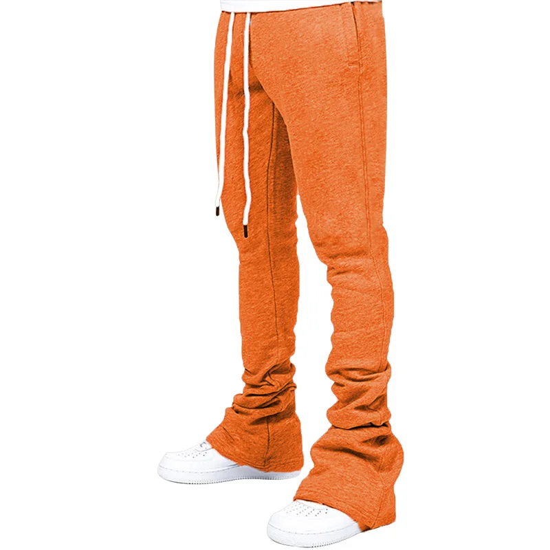 Streetwear Flare Stacked Pant Men Solid Color Pants Sweatpants Stacked Pants