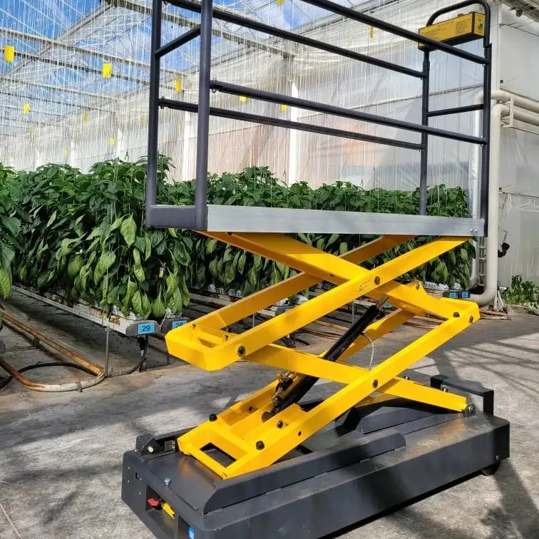 Agriculture tomato cucumber greenhouse automatic harvest equipment pipe rail trolley scissor lift platform leaf picking cart