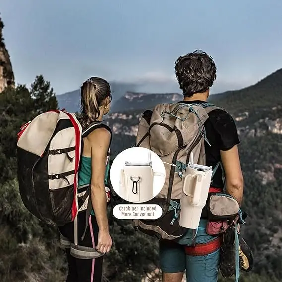 Portable Neoprene Water Bottle Carrier Bag for Stanley Tumbler with Zipper Pocket and Adjustable Strap for Hiking