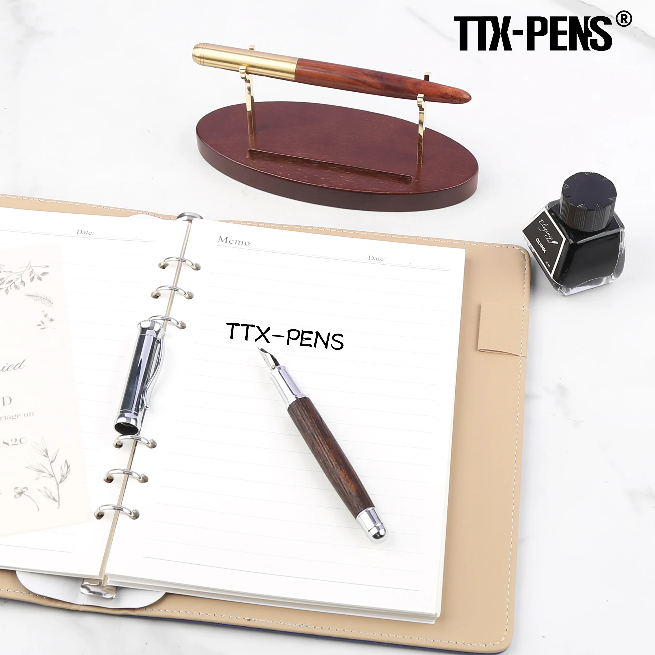 TTX Luxury Office Holder Desk Table Organizer Wood Metal Pen Stand With Name Card