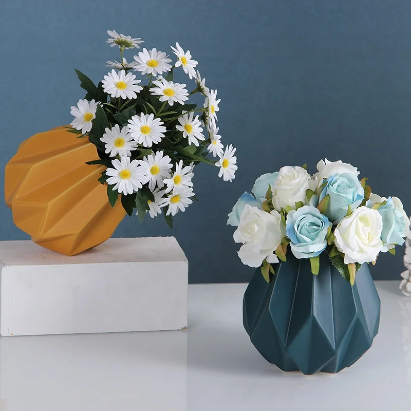 Nordic Interior table decoration Accessories Origami shape White Ceramic Vases For office Home Decor