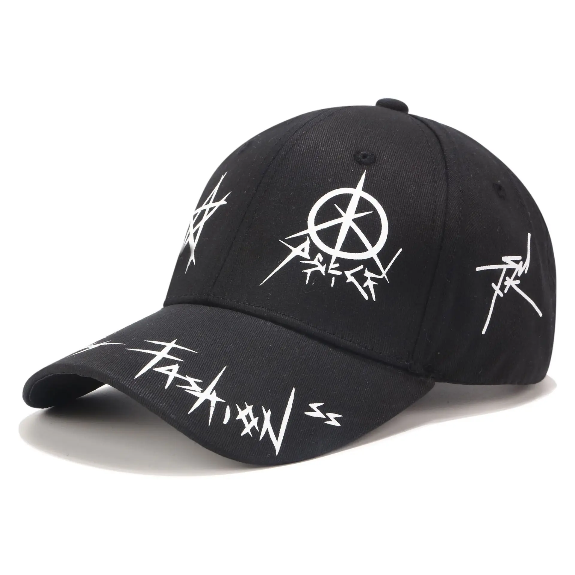 Black and White Colour Scheme Pentagram Graffiti Baseball Cap Fashion Trendy Curved Hat