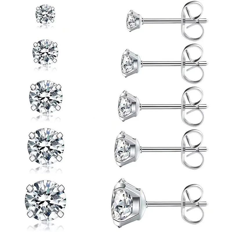 Fashion 316L Stainless Steel CZ Cubic Zirconia Stud Earrings Jewelry Custom 3mm-8mm Diamond Studs Earrings 2022