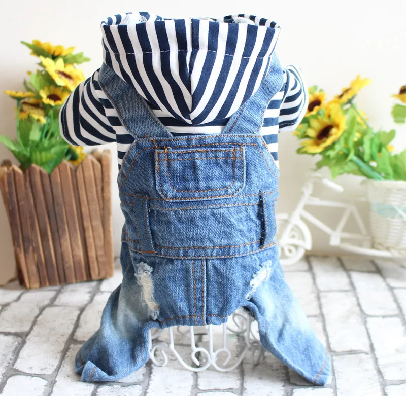 Blue Denim Lapel Vest Coat T-Shirt Costume Cute Girl Boy Puppy Dog Jean Jacket Clothes