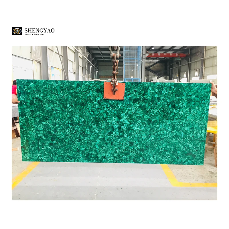 Luxury Polished Villa Decor Wall Panel Natural Green Semi Precious Stone Malachite Tile