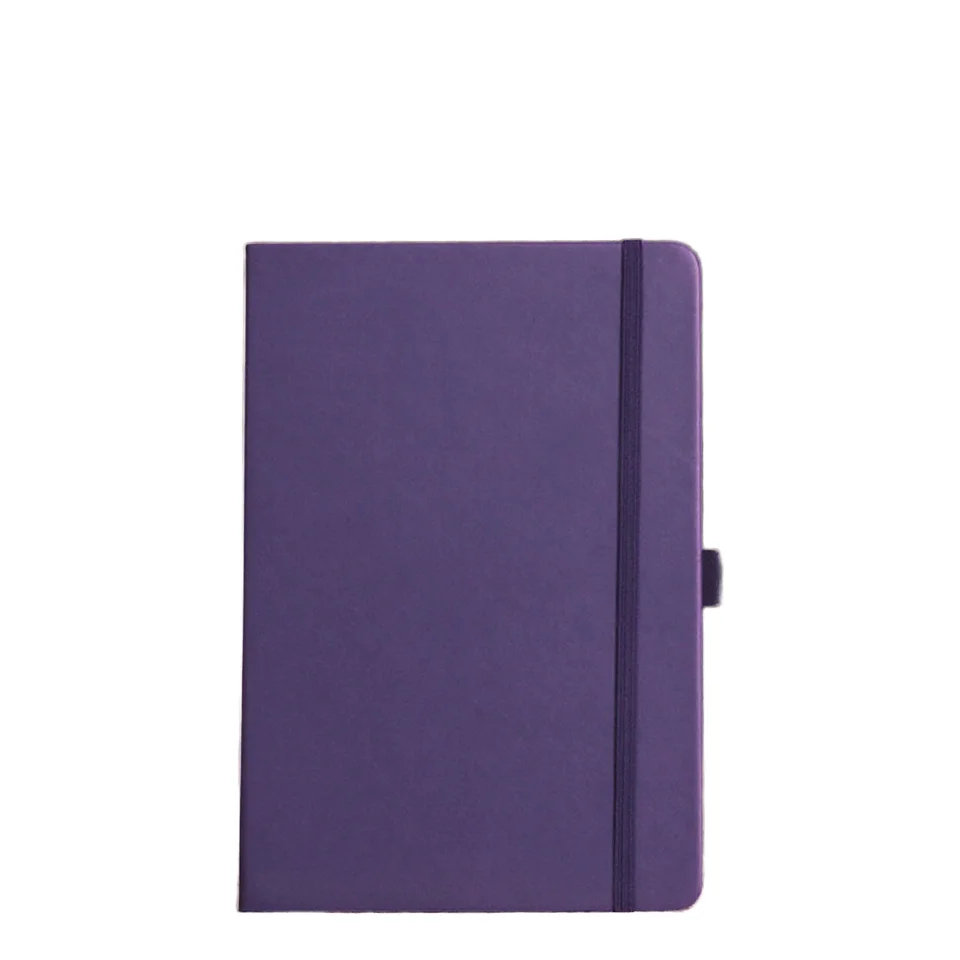 Wholesale Custom A5 Hard Cover Notebook PU Leather Diary and Journal with Elastic Band Purple Hardcover Gift Planner