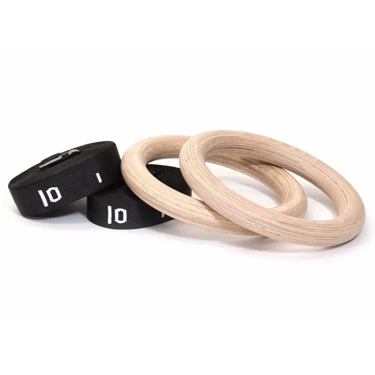 Outdoor Fitness Equipment Adjustable Strap Core Strength Exercise Gymnastic Wooden Gym Rings