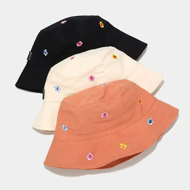Fashionable Cotton Flower Embroidery Bucket Hat Fisherman Hiking Outdoor Travel Hat Foldable Sun Cap Hats