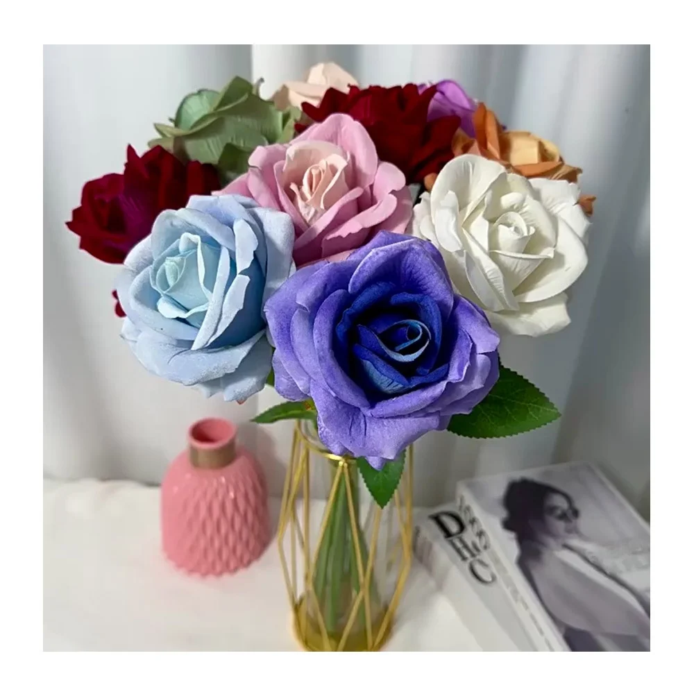 Wholesale Rainbow Yellow Light Purple Green White Black Single Preserved Dried Artificial Roses Flowers Bouquet Suppliers