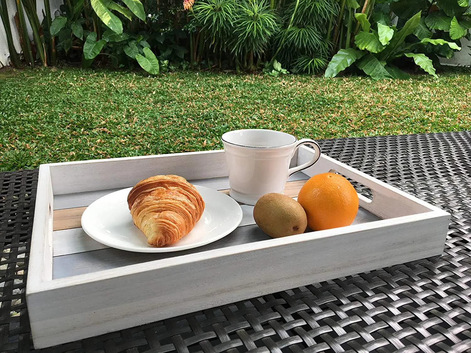 Rustic Wooden Serving Tray for Coffee Table Lap Tray (16.3L x 12.2W x 2H Inches, Multicolor)