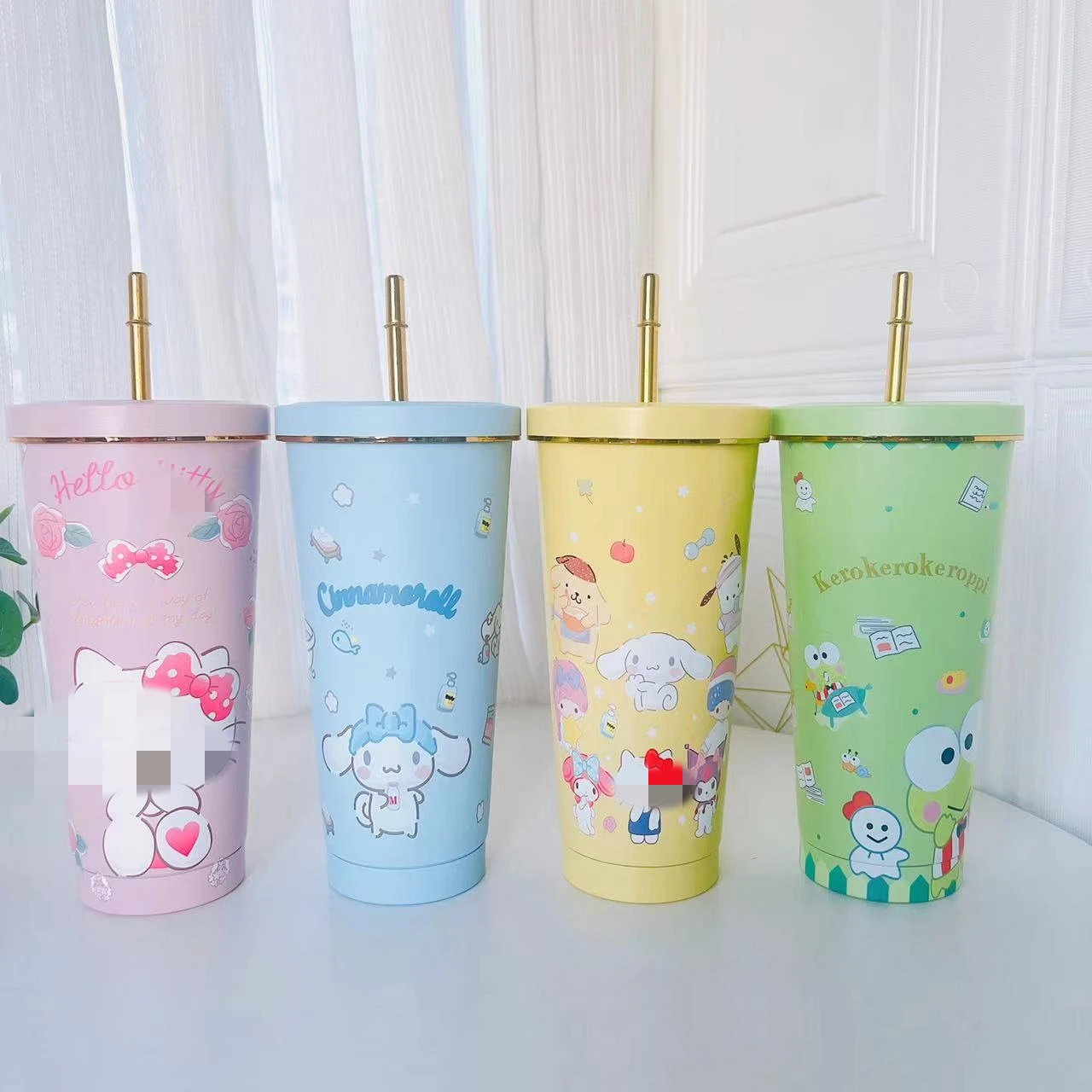 DHF465 New sanrioed 304 stainless steel vacuum cup large capacity 750ml cartoon double layer straw water bottle ice bully cups