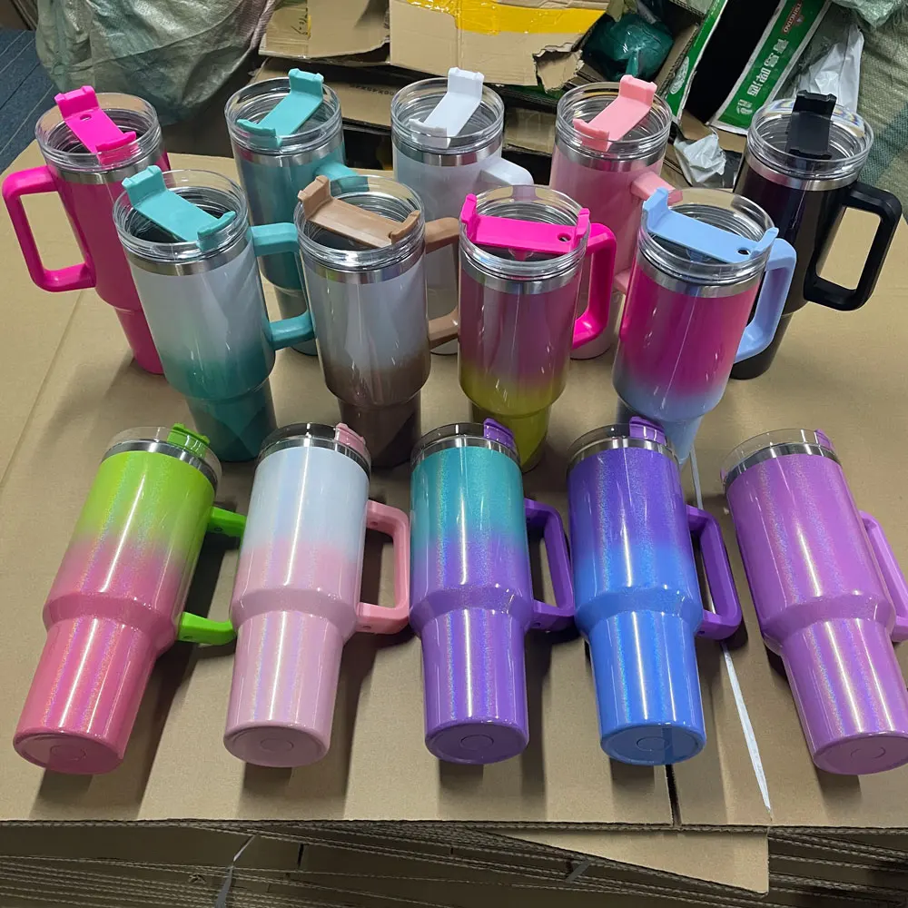 Wholesale Sublimation Gradient Ramp Glitter 40oz Tumbler Adventure Ombre Shimmer 40oz Travel Tumbler With Handle And Straw