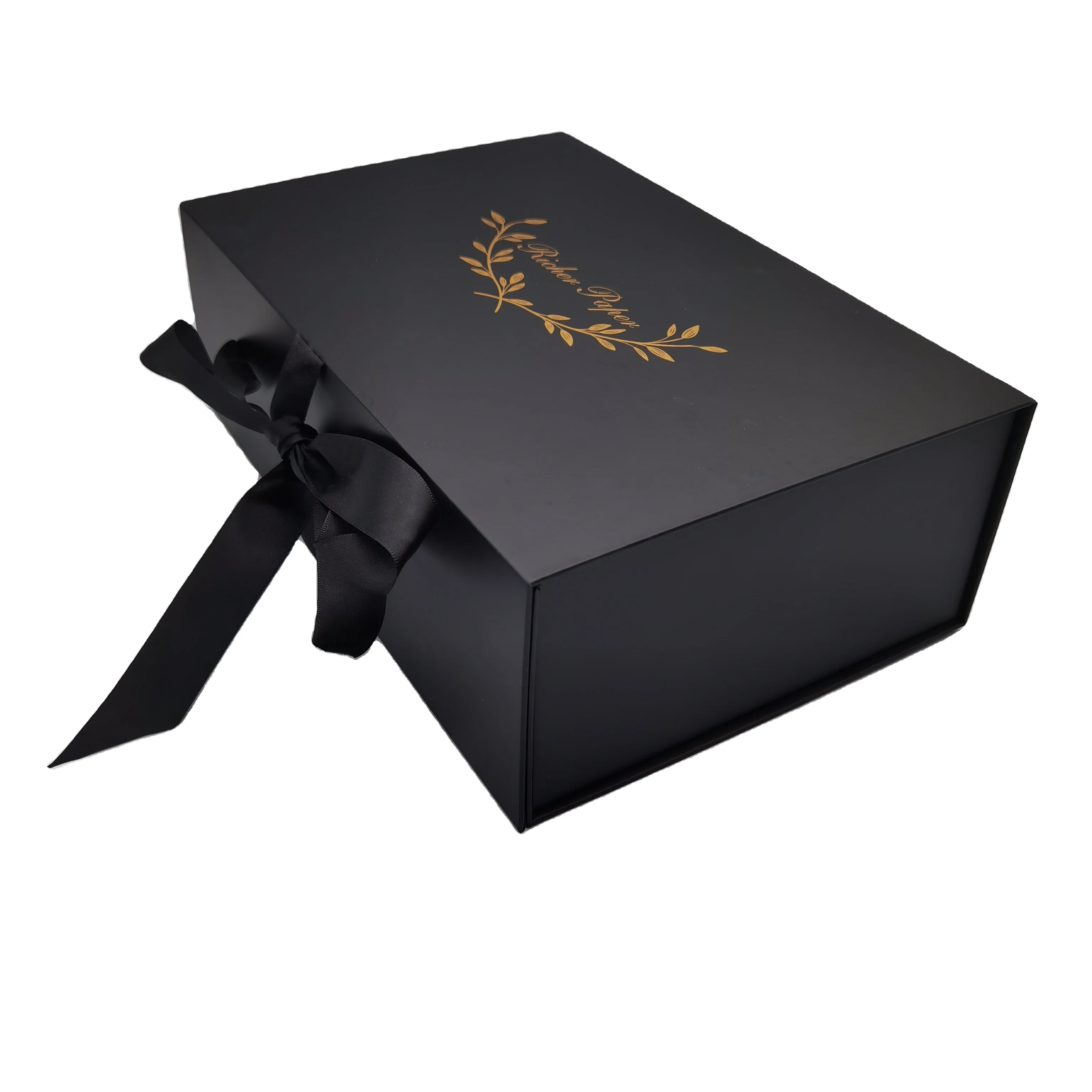 Luxury Satin finished Black Packaging Box Shipping folding Box For Gift