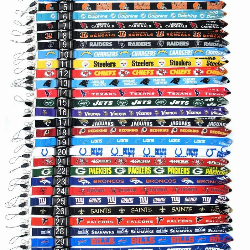 Premium USA NFL Logo Neck Lanyard 2 Sides 32 Football Teams Key Chain Detachable Strap Lanyards For Cellphone Camera Holder