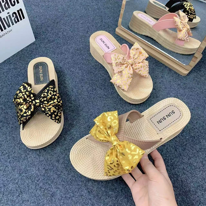 New fashion female classic slippers 2023 designer slipsole luxury slippers for ladies bow female slippers and sandals