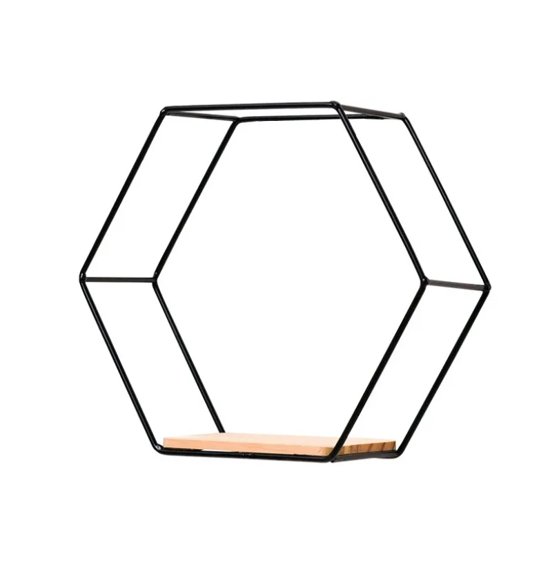 Modern Creativity Wall Mounted Floating Hexagon Shelves 3 Pcs Different Sizes Metal Framed Shelves For Living Room Decor