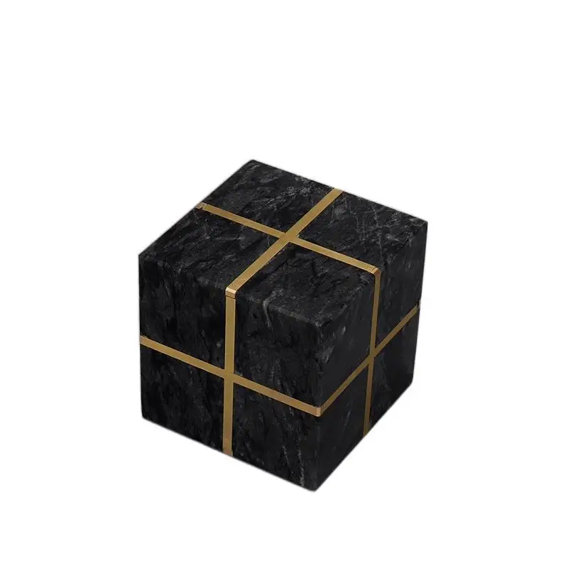  Black Marble And Crystal Resin Mixing Paint Cube Paperweight With Brass Copper