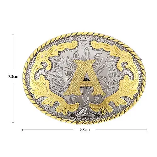 Custom Western Belt Buckle Initial Letters ABCDEFG Cowboy Rodeo Gold Large Belt Buckle for Men Women (ABC-Z)
