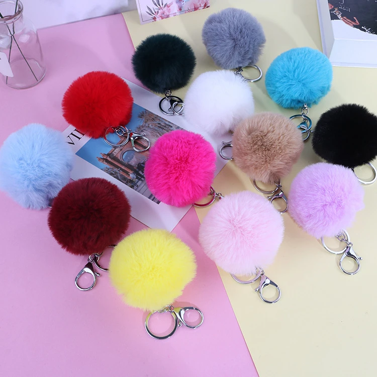 
Wholesale Fashion Colorful Fur Puff Ball Keychains Cute Pom Pom Keychain 