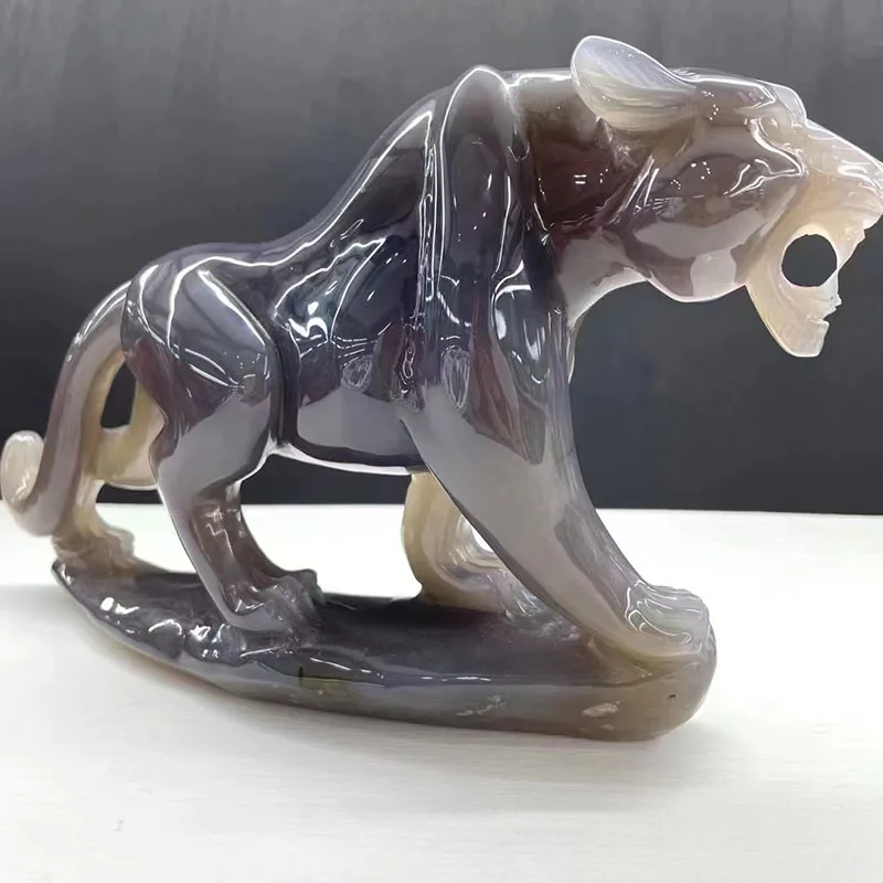 fine good quality agate tiger eye crystal hang caved animal leopard statue