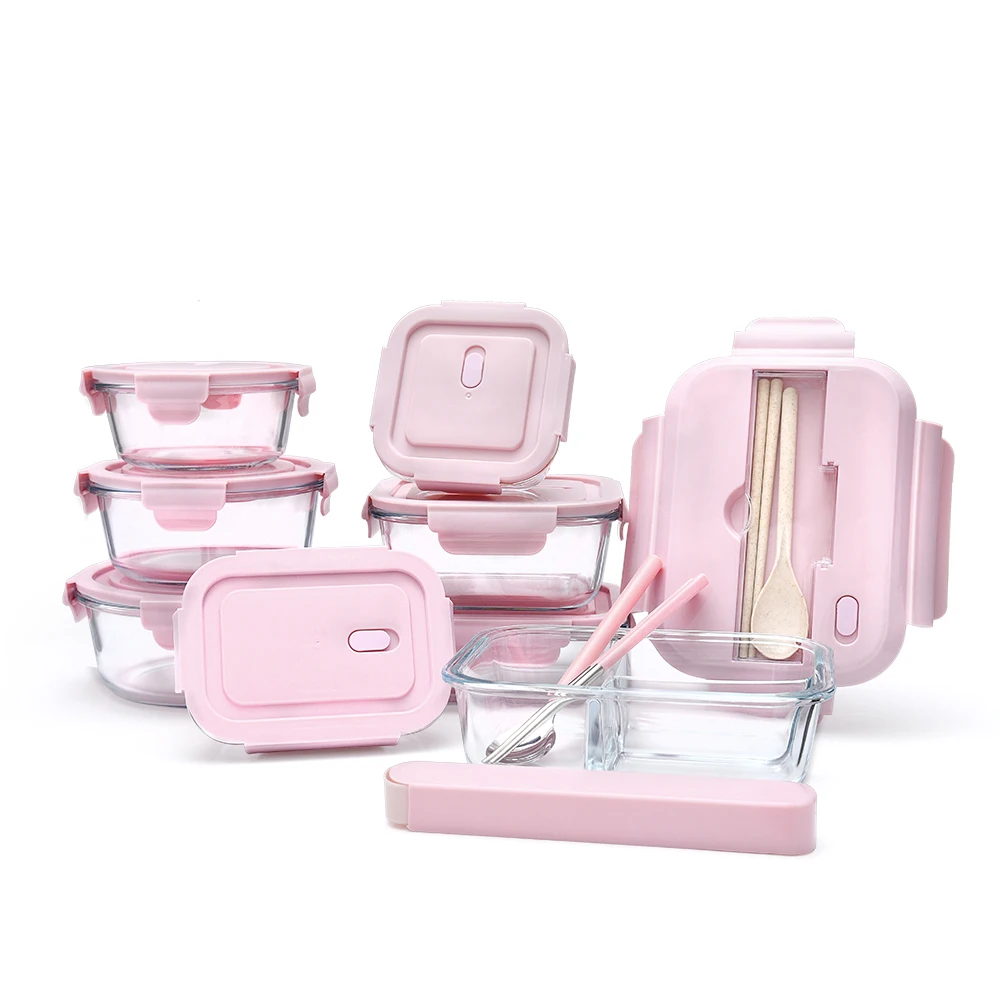 Aohea Pink Green Glass Kawaii Lunch Box Baby Lunch Box Vent Kawaii Portable Lunch Box For Girls