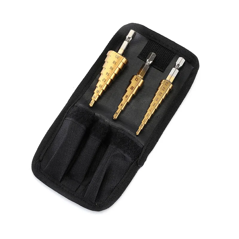 3-Piece Set Of Hexagon Handle Straight Groove Public Titanium Plated Punching Reamer Step Drill Bit For Wood Iron Sheet