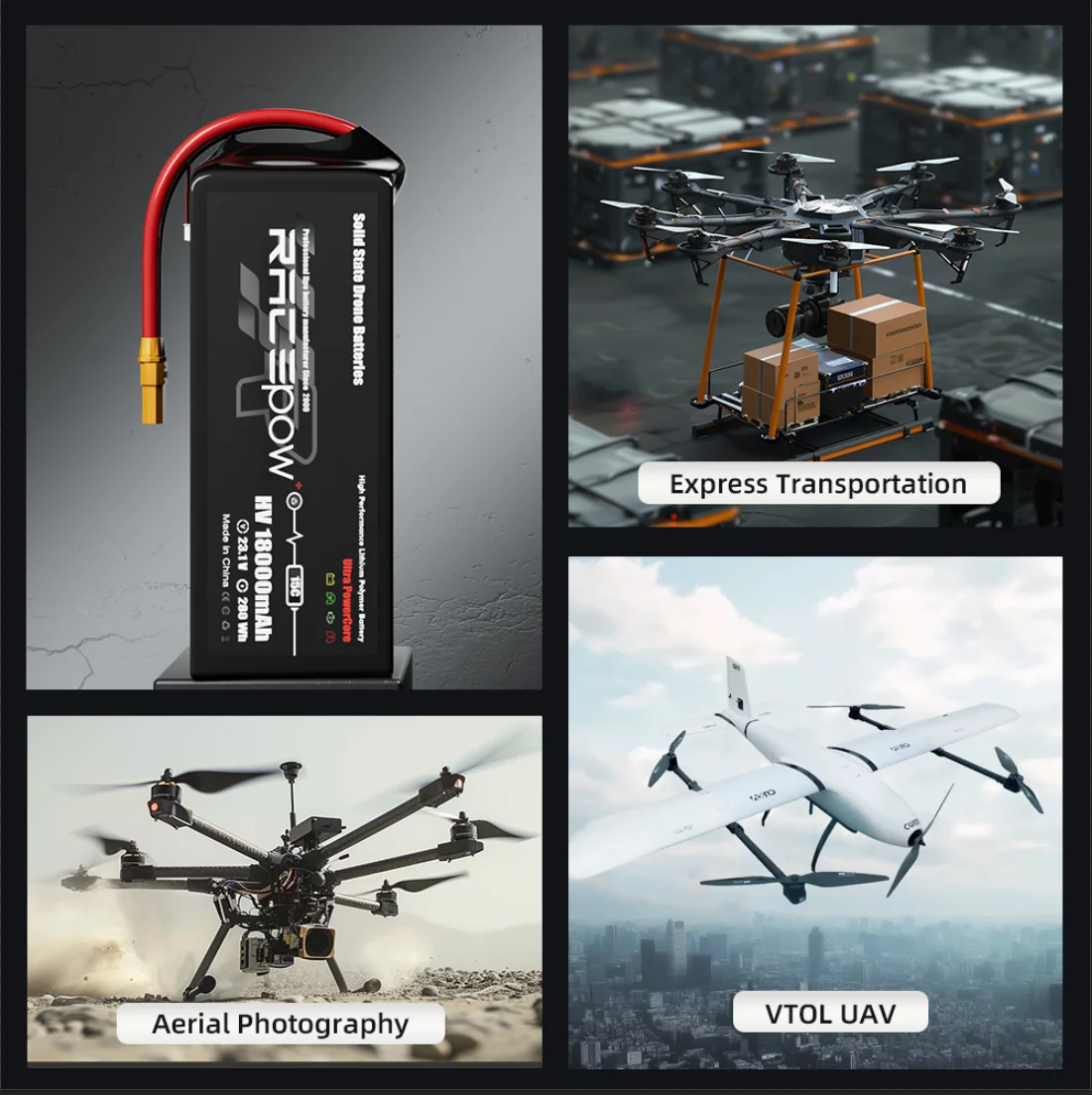 Manufacturer 6s/12s 16Ah 18Ah 23Ah 30Ah Lithium Polymer Batteries Solid State Battery with Higher Density for VTOL