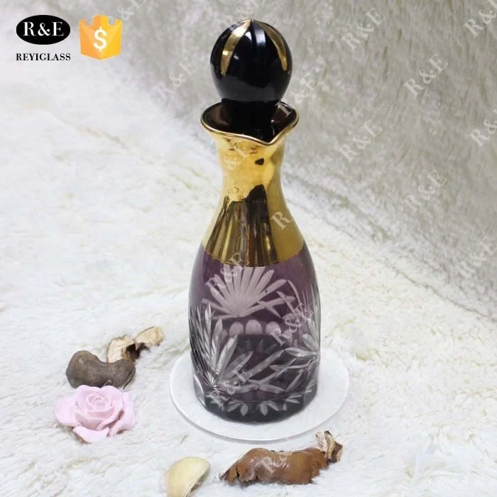 120 ml Fancy Double color perfume glass bottle decanter with engraving pattern / gold decal