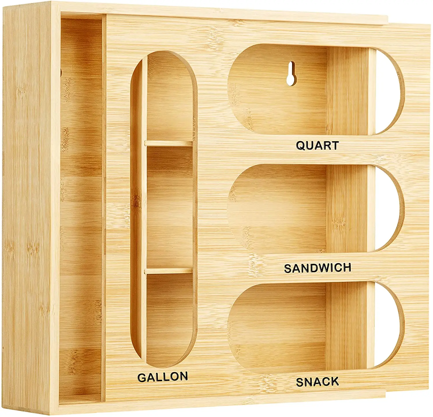 Top sale Bamboo food Ziplock Bag Storage Organizer and Dispenser for Kitchen Drawer