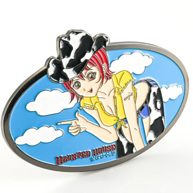 wholesale western fashion design custom soft enamel color zinc alloy shiny silver plated metal stainless steel logo belt buckle