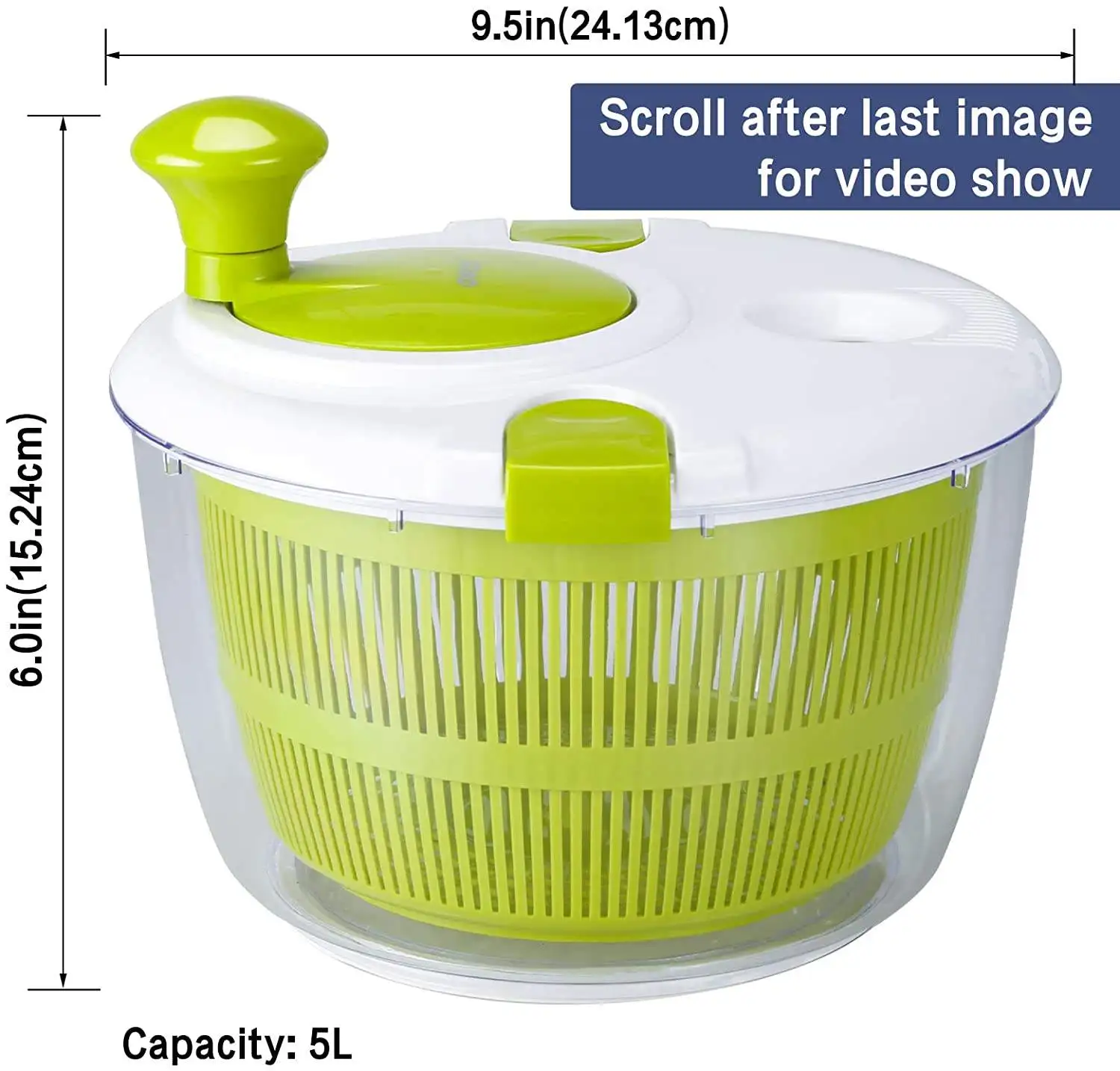 Vegetable Dryer Grater Slicer 5L Capacity Manual Lettuce Spinner With Secure Lid Lock Salad Spinners With Bowl Colander
