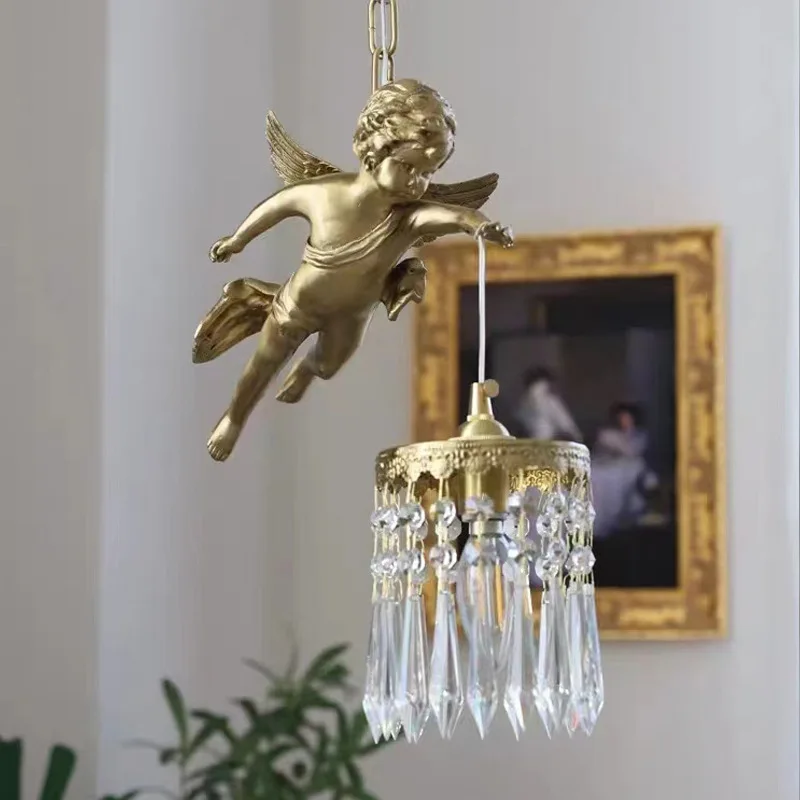 Crystal Lamp all copper crystal brass flower angel wall lamp