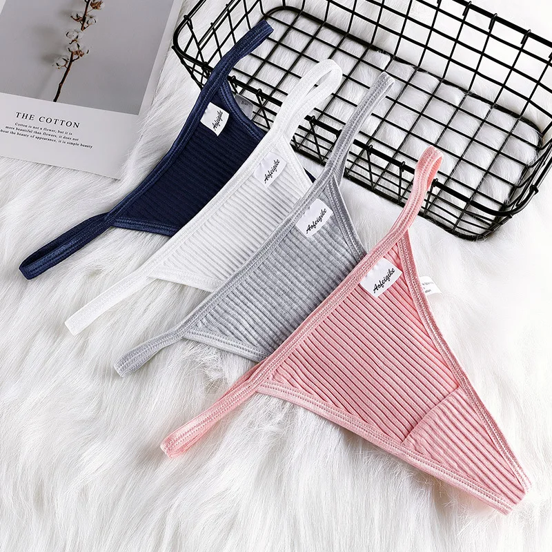 Custom woman fashionable cotton tangas females underwear comfortable cotton G string panties thong for ladies