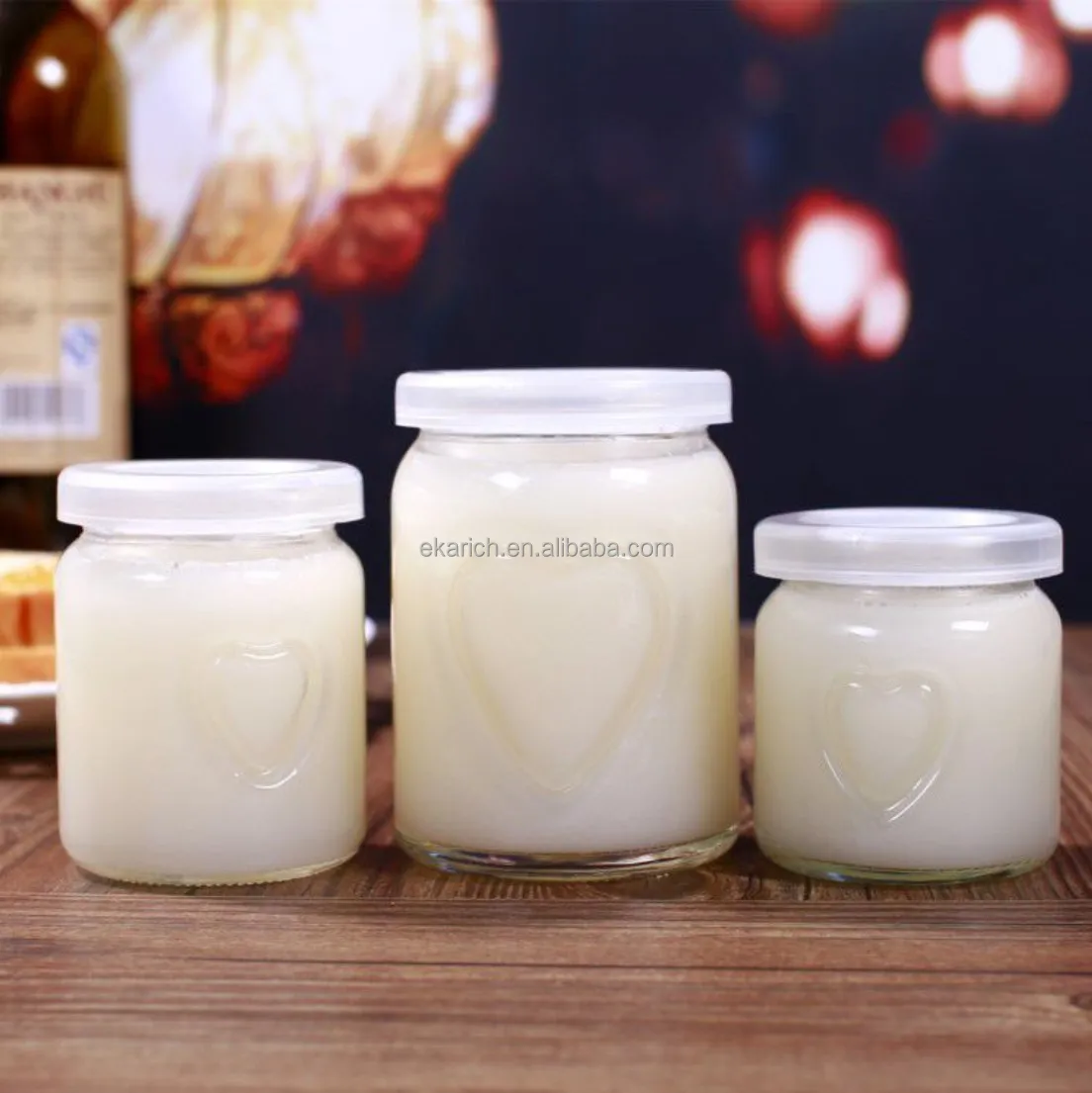 250ml Clear Glass Jelly Jar with Plastic Lid 8 oz Kitchen Food Storage Canister with Embossed Hearts Amazon Hot Sale