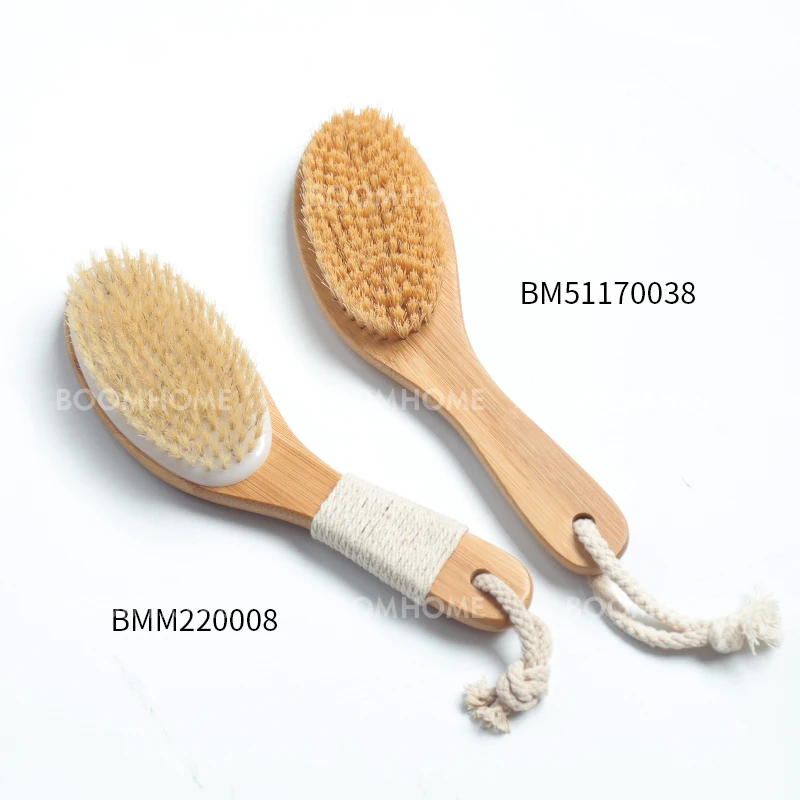 Private Label Long Wood Handle Body Back Washing Sponge Exfoliating Bath & Shower Dry Skin Brushing Sisal  bath brushes