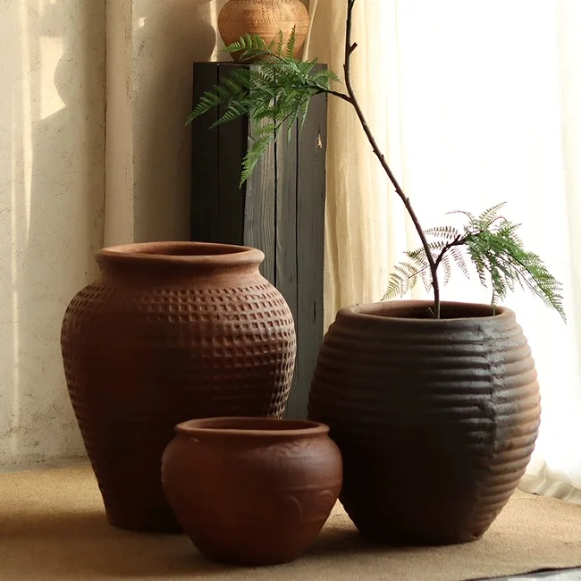 Antique clay pottery home tabletop decorative terracotta vases ceramic flower vases for decor