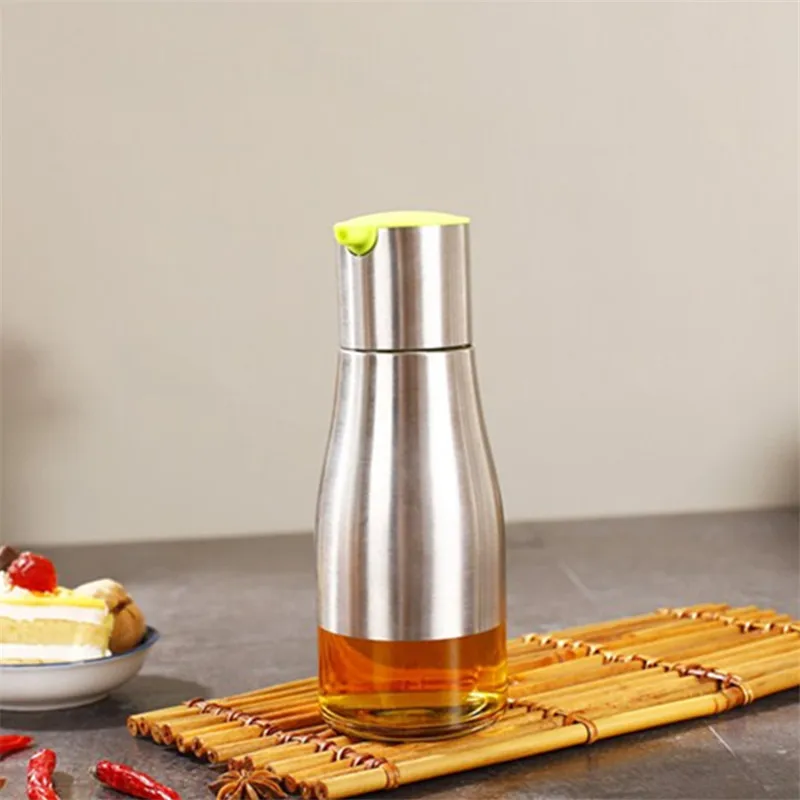 Kitchen Oil Bottle Stainless Steel Glass Olive Dispenser 500ml Vinegar Soy Sauce for