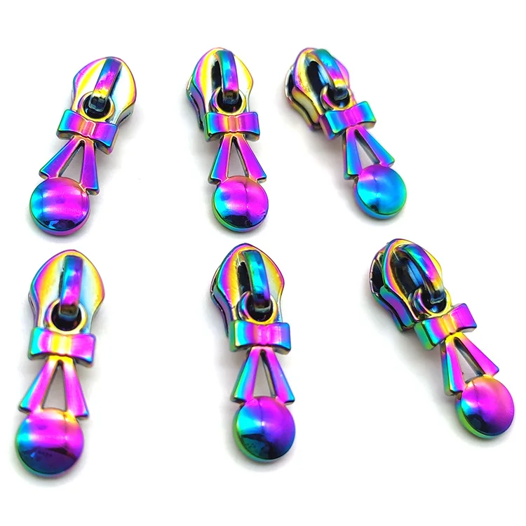 Rainbow-zipper-slider custom metal fancy bag zipper pulls head sewing slider puller for garment