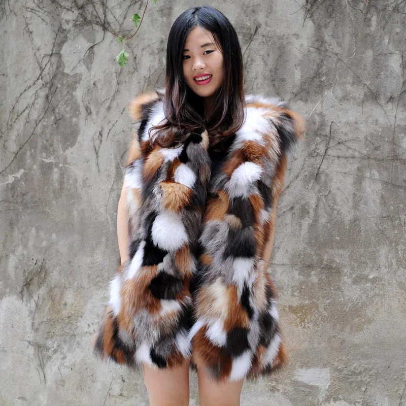 CX-G-B-212B Women Real Silver Real Fox Fur Vest