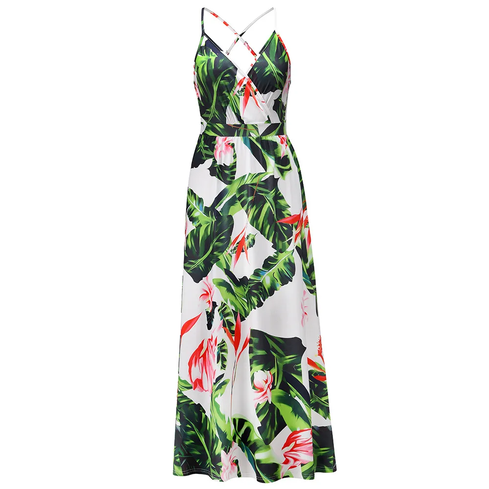 Full Print Women Plus Size Dresses On Girl Flower Flutter Gawn Flowy Summer Maxi Dress